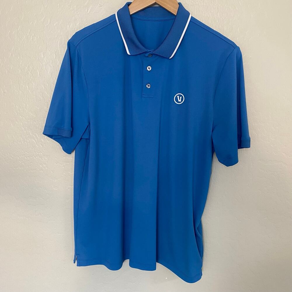 Vuori Gamepoint 2.0 Polo Shirt Court Blue Mens Size Large Stretch Golf Tennis